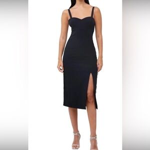 NWT $148 French Connection Echo Crepe Lace trim black dressy midi dress Size 12